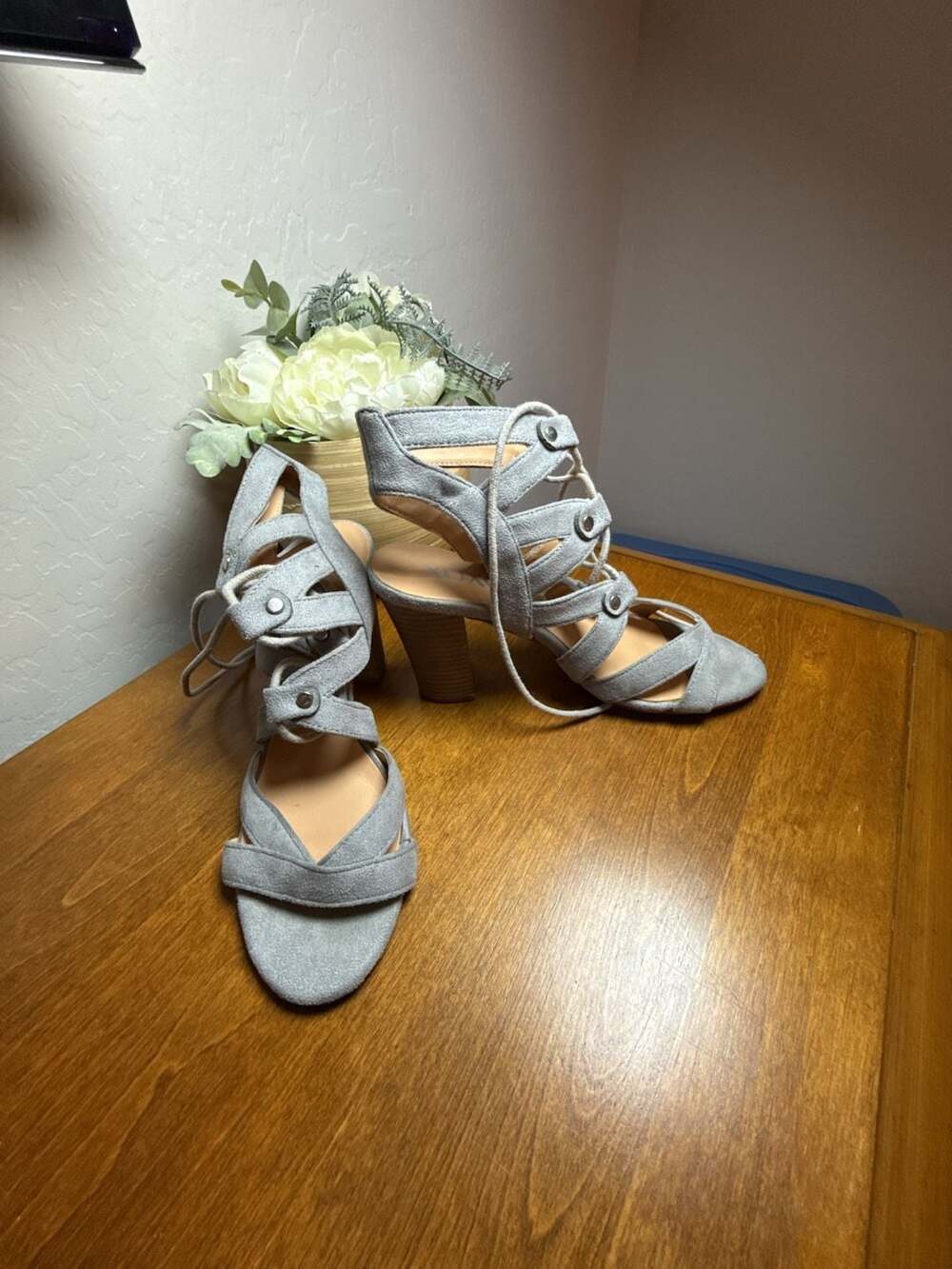 XOXO Caged Heels Suede Dress Sandals 7.5